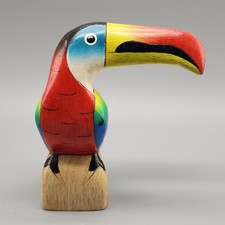 Vtg Hand Carved Toucan Figurine Folk Art MCM Balsa Wood Painted Tropical Bird picture