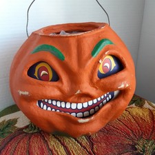 VINTAGE  1999 SEASONS GONE BY paper mache HALLOWEEN JACK-O-LANTERN  old stock picture