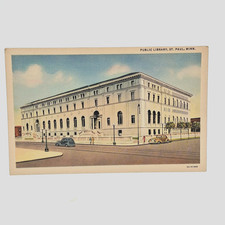 Postcard: Street View Public Library St. Paul Minnesota c1940's Old Cars picture