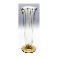 Steuben Art Glass Vase, Shape #1901, Blue Ribbed Amber, Signed, c. 1920s picture