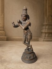 Antique South Indian Bronze Krishna Venugopala Flute Player Statue 12