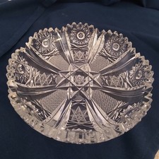 Antique ABP Cut Glass Bowl Hobstar Pinwheel Crystal Sawtooth Candy Dish picture