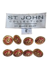 St. John Replacement Set of 8 Gold / Red Metal Buttons  9/16
