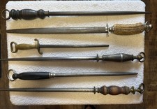 NICE LOT OF 6 VINTAGE ANTIQUE HONING STEELS ALL MARKED F DICK. LOOK picture