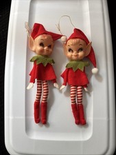 Vtg Christmas Knee Hugger Elf Lot Of 2 Japan Elves On The Shelf Pixie picture