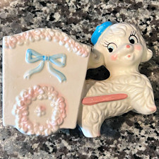 Vintage Napco Japan Lamb Pulling Cart Planter C-6581 Ceramic, a few marks picture