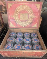 ANTIQUE COUNTRY STORE DISPLAY THE UNION BLACKING SHOE POLISH W 48 UNOPENED TINS picture