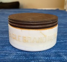 Antique Embossed Milk Glass Shoe Polish Jar Eagle Brand Nova Chicago IL 1910 13B picture