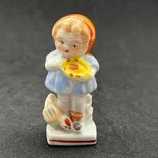 Vintage Occupied Japan Porcelain Girl Feeding Chicken Figurine Miniature picture