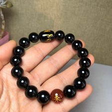 1pcs wholesale Natural Black Obsidian Crystal chain beads bracelet 12mm A2790 picture