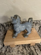 Vintage 1950s Mid Century Ceramic Spaghetti Horse, Blue & Gold Trim, Japan picture