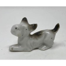 Vintage Porcelain Japan Prancing Scotty Dog Gray White Miniature Figurine picture