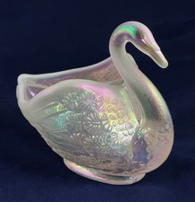 Vintage Fenton Glass Clear Iridescent Opalescent Figural Swan Trinket Candy Dish picture