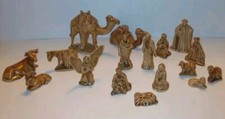 Vtg. Nativity Set Christian Christmas Brown SMALL Tabletop Figurines 17-Piece picture