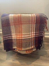 Faribo Stadium Throw Blanket Fringe 61x52 Brown Orange Plaid Fall picture