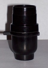 BLACK BAKELITE PUSH THRU LAMP SOCKET WITH UNO THREADS E26 LAMP PART NEW 30543J picture