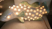 VTG Mid Century HTF KOI/CARP Fish White Iridescent TV Lamp W/Green Fins Working picture