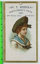 Vintage 1890s? Addis Hats Philadelphia Navy Sailor Boy Carboard Store Hang Sign picture