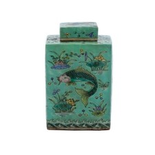 Green Square Tea Jar Fish Motif picture