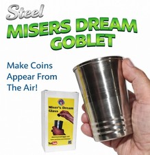 MISERS DREAM GOBLET Steel Coin Catcher Cup Glass Magic Trick Appearing Money  picture