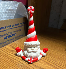 PartyLite Christmas Santa Peppermint Ceramic Mini Candle Holder Red White picture