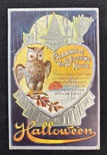Vintage 1911 Halloween Postcard Jackson Owl Witching Hour Charms JA1 Antique picture