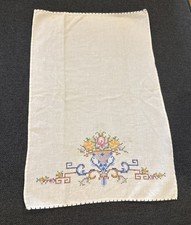 VTG Linen Stitched Fingertip Towel 3 Baskets Full of Flowers 19.5” x 12” picture
