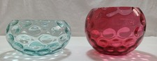 2 Coin Dot Spot Bowls Cranberry  and Teal  / Blue Bowls Inverted Bumps Inside picture