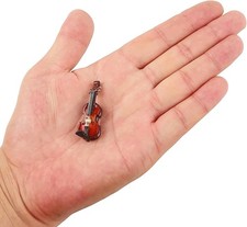 Dselvgvu Wooden Miniature Violin with Bow and Case 1/12 Scale Dollhouse Acces... picture