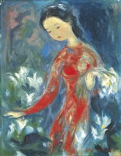 Vu Cao Dam : Girl with Flowers : Archival Quality Art Print 11x17 picture