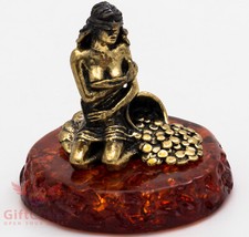 Solid Brass Amber Figurine of Goddess Fortuna Lady fortune & luck IronWork picture