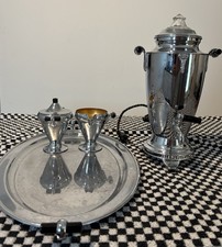 Vintage 1930s Manning Bowman Art Deco Chrome Electric Coffee Percolator Set 4779 picture