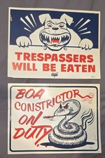 Vintage NASSCO Plastic Signs Lot 2 Trespassers Will Be Eaten Boa Constrictor Dog picture