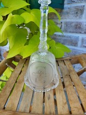 Crystal Glass Clear Bell With Etched Teddy Bear Ornate 8 inches tall picture