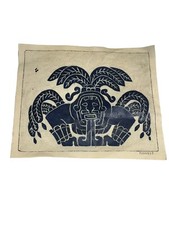 Vintage P. Argaez P.  Ancient Aztec Art Bold Indigo Blue Depiction Ancient Motif picture