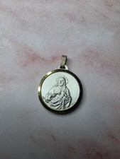 Vintage Sacred Heart of Jesus Two Tone Framed Pendant Medal Italy Pendant Only picture