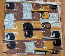 Vtg 5th Avenue Designs Yellow Brown Abstract  Cotton Linen Print Fabric 96