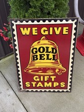 Vintage Original Gold Bell Gift Stamps Double Sided Metal Advertising Sign Nice picture
