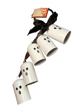 HALLOW HOME HALLOWEEN GHOST BELLS DOOR KNOB HANGER WHITE BLACK 21 INCH NWT picture