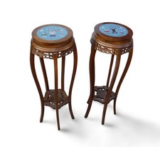 A Pair of Hardwood Pedestals with Cloisonne Top picture
