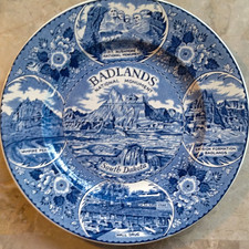 King Staffordshire Ware Badlands National Monument Plate Blue & White England picture
