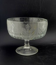 FTD Footed Compote Vase Clear Glass Oak Leaf Design Vintage 1970s picture