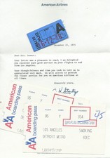1975 American Airlines LOT info Detroit to LAX tickets Thank you reply letter AA picture