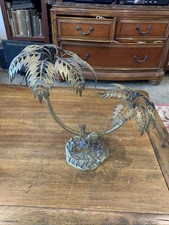 Vintage Brass Bedouin and Camel in Oasis Palm Trees Figurines Statue 12” X 15 picture