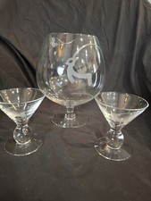 Glenn Belle Isle Footed Reindeer Etched Glass Martini Pitcher w/ 2 Glasses picture
