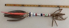 Handmade Gourd Stitch Beaded Feather Fan – Macaw & Turkey Prayer Fan picture