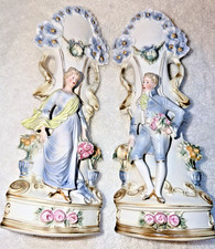 Antique German Bisque Floral Spill Vase Matched Pair 13