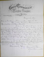 1887 Grand Commandery NJ Knights Templar Letter Elizabeth Field Day Price Mason picture
