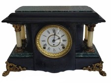 Seth Thomas Adamantine Mantel Clock Large Gray Black Wood Antique 8-day Chimes picture