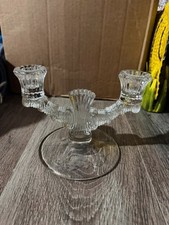 Vintage Paden City Glass Largo Double Candlestick Holder, Clear Depression Glass picture